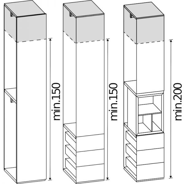 Riduzione in altezza elemento 1 anta/1 anta e cassetti/1 anta cassetti e vano a giorno IAGO/ISCHIA