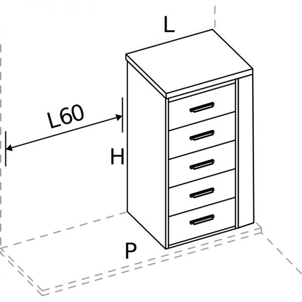 Cassettiera interna cabina/spogliatoio 5 cassetti IAGO L.60