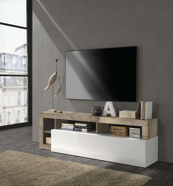 Base TV con libreria LAINATE Bianco/Pero L.184 H.58 P.42 cm