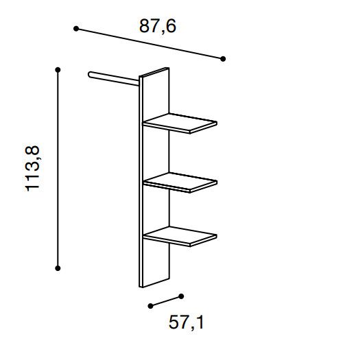 Divisorio 3 ripiani e tubo appendiabiti per vano L.87,6 H.113,1 P.57,1