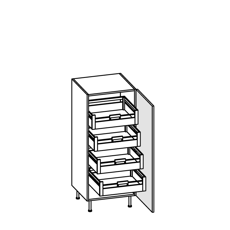 Mobile colonna con cassetti per cucina con ante e frontali