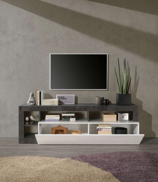 Base TV con libreria LAINATE Bianco/Ossido L.184 H.58 P.42 cm