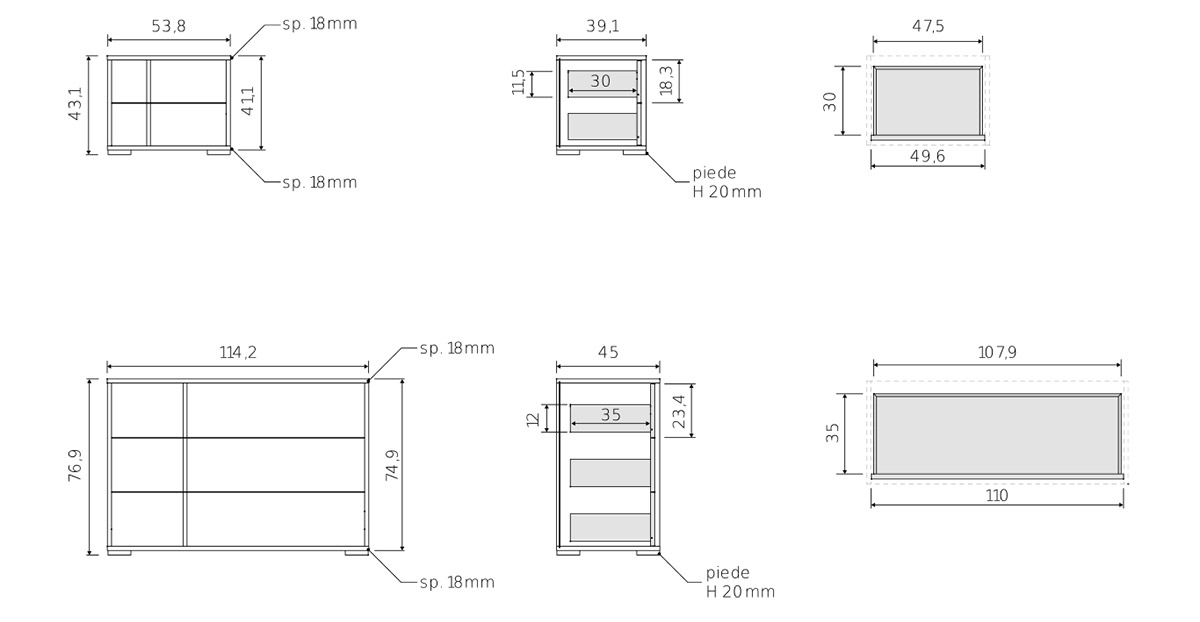 comodini e cassettiera per camera da letto moderna