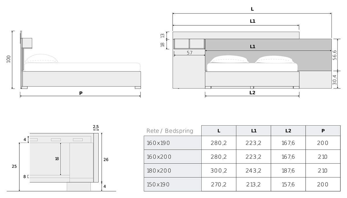 letto design moderno essenza legno colorato